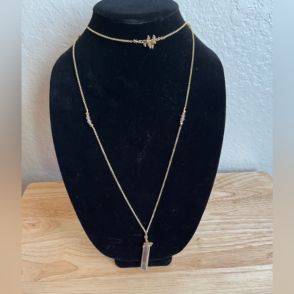 Nakamol Rose Quartz And Gold Long Necklace